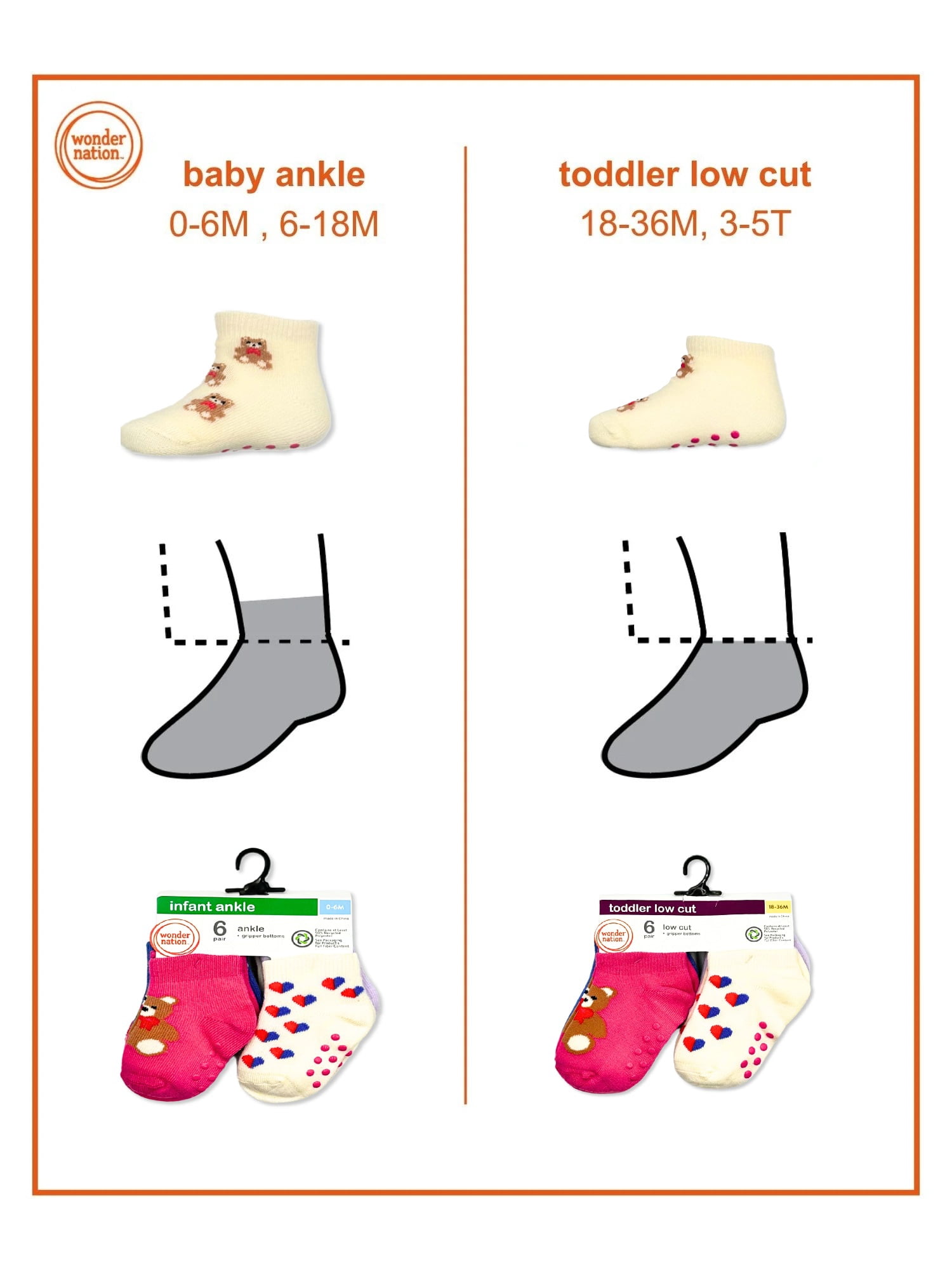 Wonder Nation Baby and Toddler Ankle Socks, 6-Pack, Sizes 0M-18M
