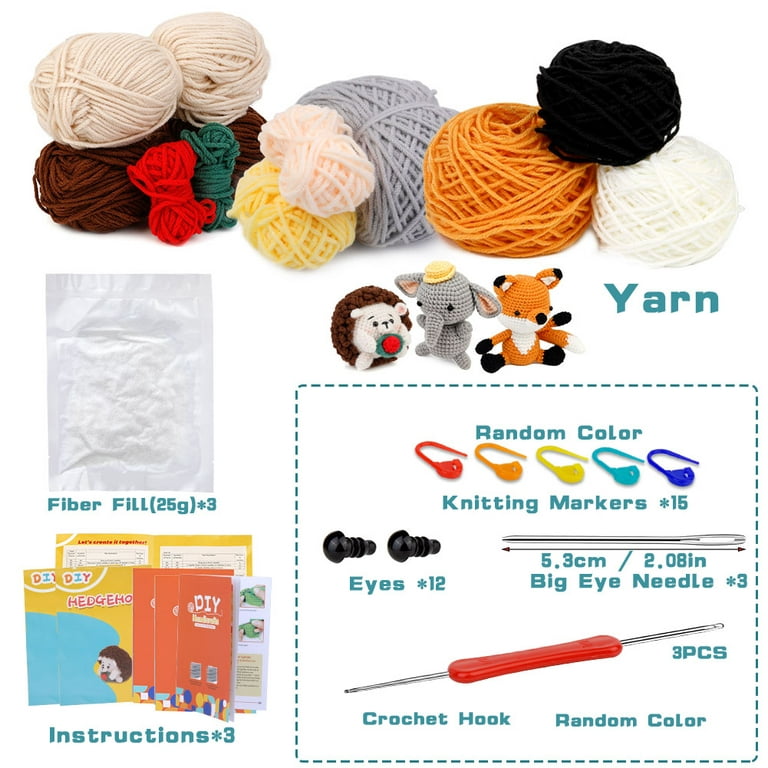 Jupean Beginners Crochet Kit, 3 Pack Cute Small Animals Kit for