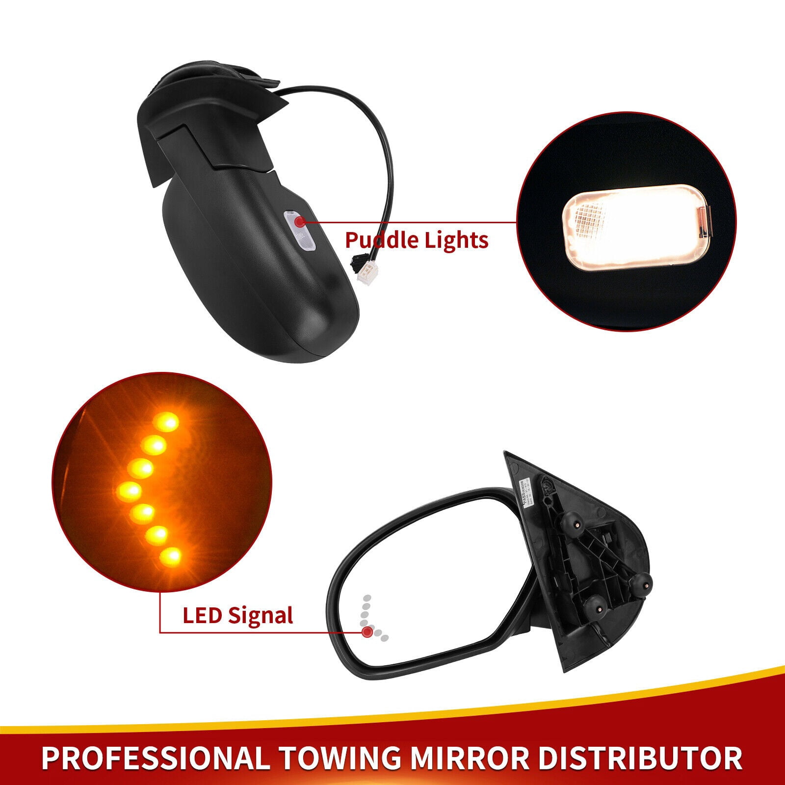 RVNI Pair Tow Mirrors for 2007-2013 Chevy Silverado Sierra 1500 Power Heated Turn Signal