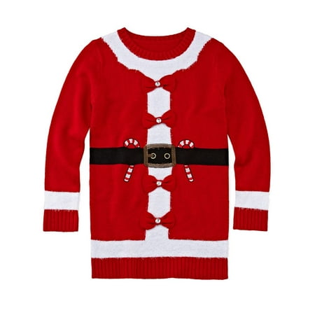 Total Girl Girls Plus Santa Candy Cane Bow Long Sleeve Pullover Sweater Tunic XL