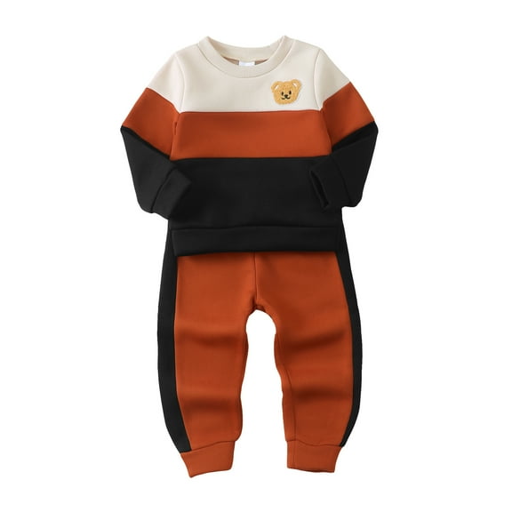 18 Months Baby Boys Clothes 24 Months Boys 2PCS Fall Winter Outfits Set Crew Neck Toddler Boys Long Sleeve Top Pants Set Brown