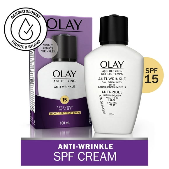 Olay Age Defying Anti-Wrinkle Day Face Lotion with Sunscreen SPF 15, For All Skin Types, 3.4 fl oz