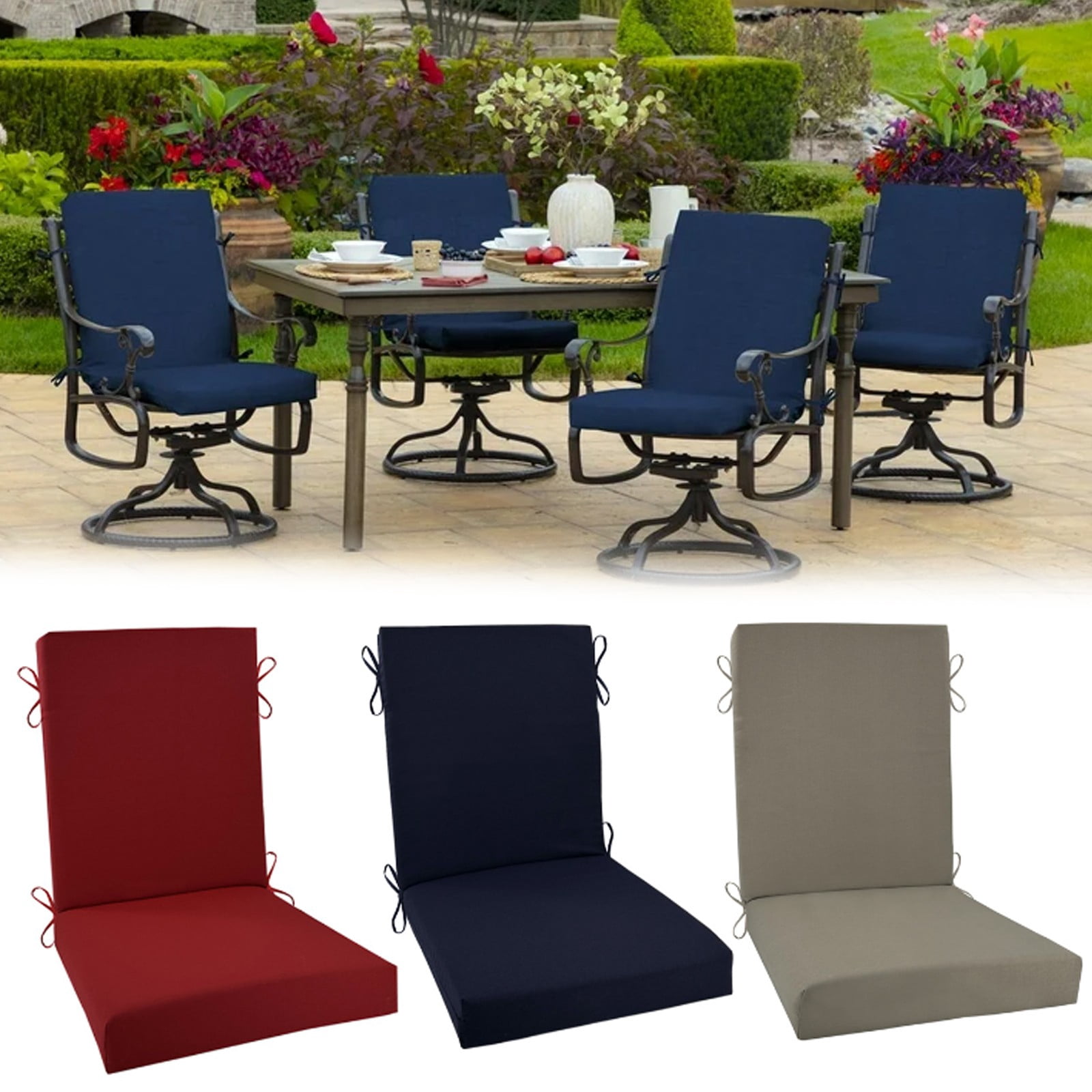 Outdoor Chair Cushions, Waterproof Deep Patio Furniture Seat Cushion Set with Handles and Ties for Wicker Metal Chairs,Red 58.5*47*47cm