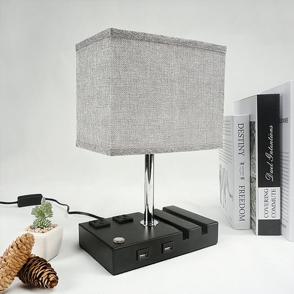 Bedroom Touch Lamp with 2 Phone Stands, Dimmable USB Lamp Table Lamp