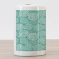 thumbnail image 3 of Dahlia Flower Ceramic Toothbrush Holder, Repeating Fashioned Dots Spots Mother Earth Theme Peony Graphic Image, Decorative Versatile Countertop for Bathroom, 4.5" X 2.7", White Teal, by Ambesonne, 3 of 4