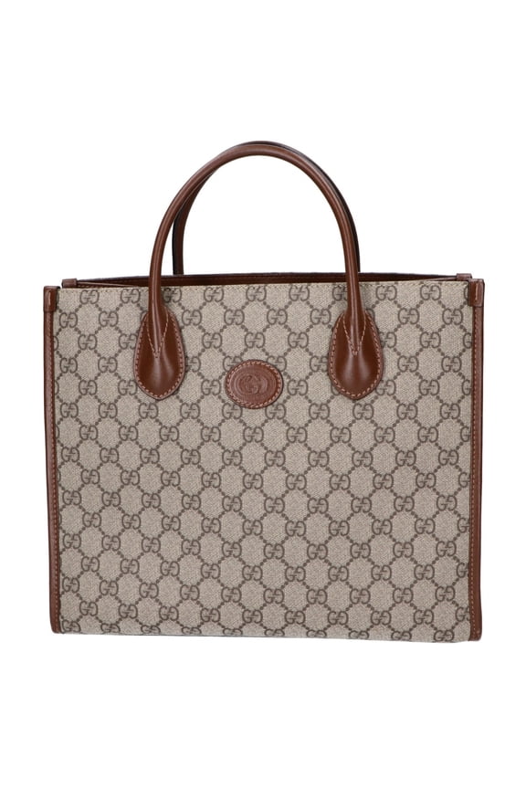 Pre-Owned GUCCI 659983 Interlocking GG Supreme Small 2-Way Tote Bag, Beige x Brown, Women's
