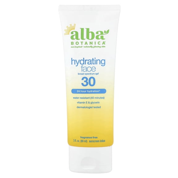 Alba Botanica Hawaiian Face Sunscreen Lotion, SPF 30, Fragrance Free, 3 fl oz (89 ml)