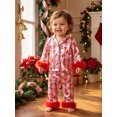 thumbnail image 5 of Cjfdfy Toddler Baby Girl Christmas Pajama Set Clothes Candy Cane Gingerbread Man Print Furry Trim Long Sleeve Tops Pants Infant Cute Santa Claus Button Sleepwear Fall Winter Outfit, 5 of 7