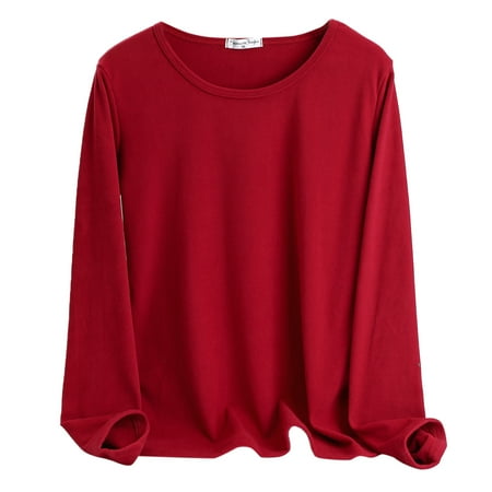 Clearance! Delayuji Women s Thermal Underwear Thermal Tops for Women Women O Neck Fleece Lined Thermal Thermal Underwear Slim Tops Long Sleeve Thermal Shirts Winter Tops Xxl Red