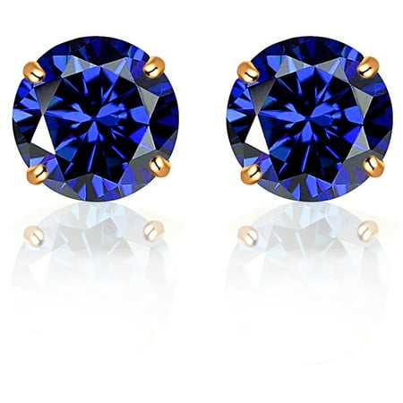 14k Solid Cufflinks - Orchid Jewelry 14k Solid Yellow Gold Round-Cut 4 mm Sapphire CZ Stud Earrings