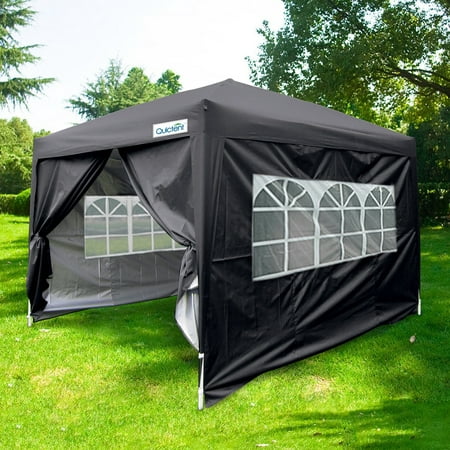 Quictent Silvox Waterproof 10x10' EZ Pop Up Canopy Gazebo Party Tent photo booth Tent Portable with Removable Sides Roller Bag ( Black