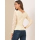 thumbnail image 5 of Top de blusa de encaje de manga larga transparente con bordado floral para mujer Beige XL, 5 of 6