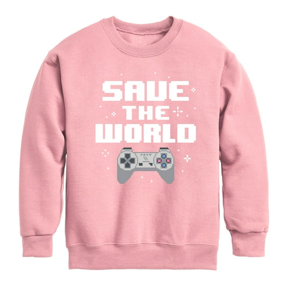 Instant Message - Gamer - Save The World - Toddler & Youth Crewneck Fleece Sweatshirt