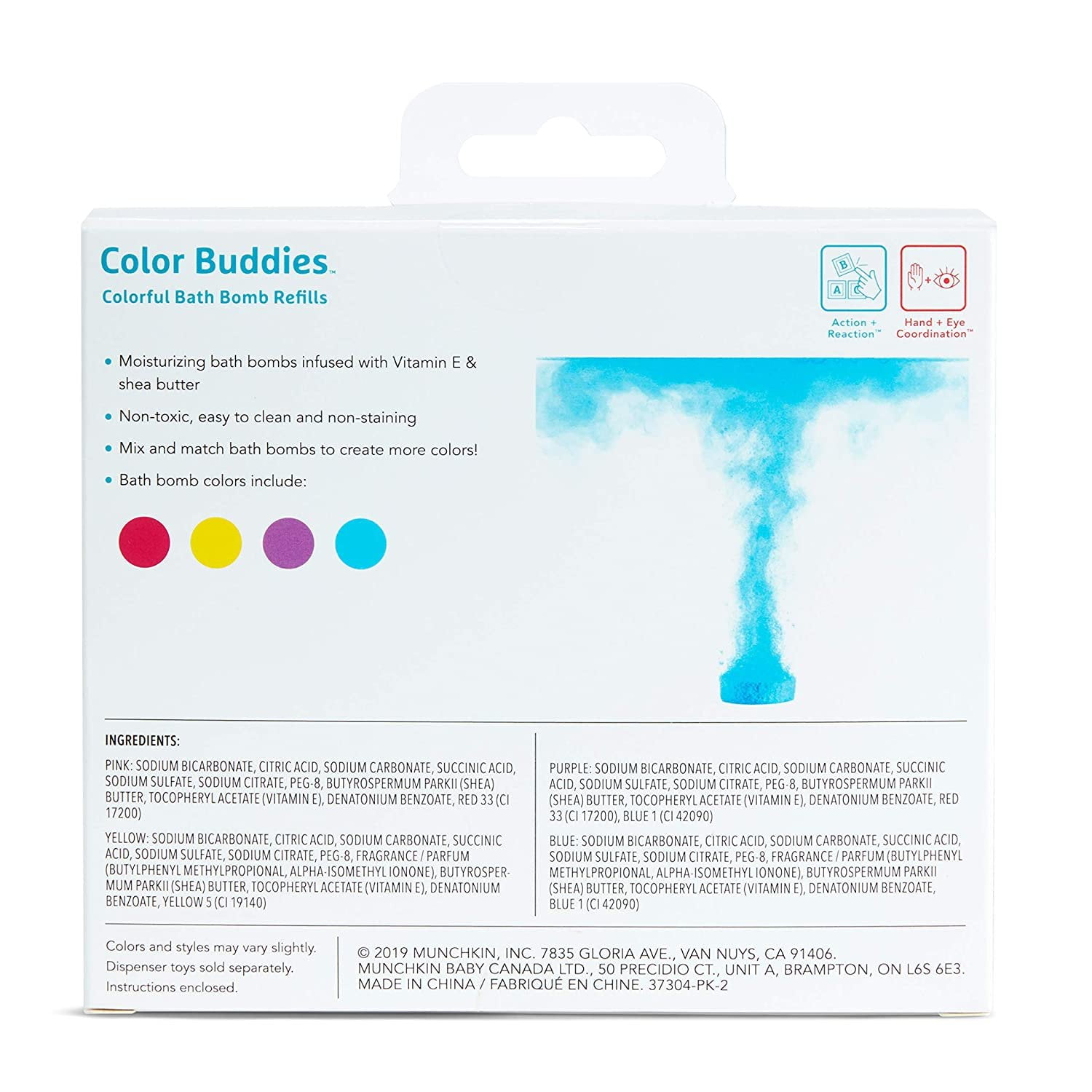 Munchkin® Color Buddies™ Moisturizing Bath Bomb Refills, Yellow/Pink/Blue/Purple, 40 Pack