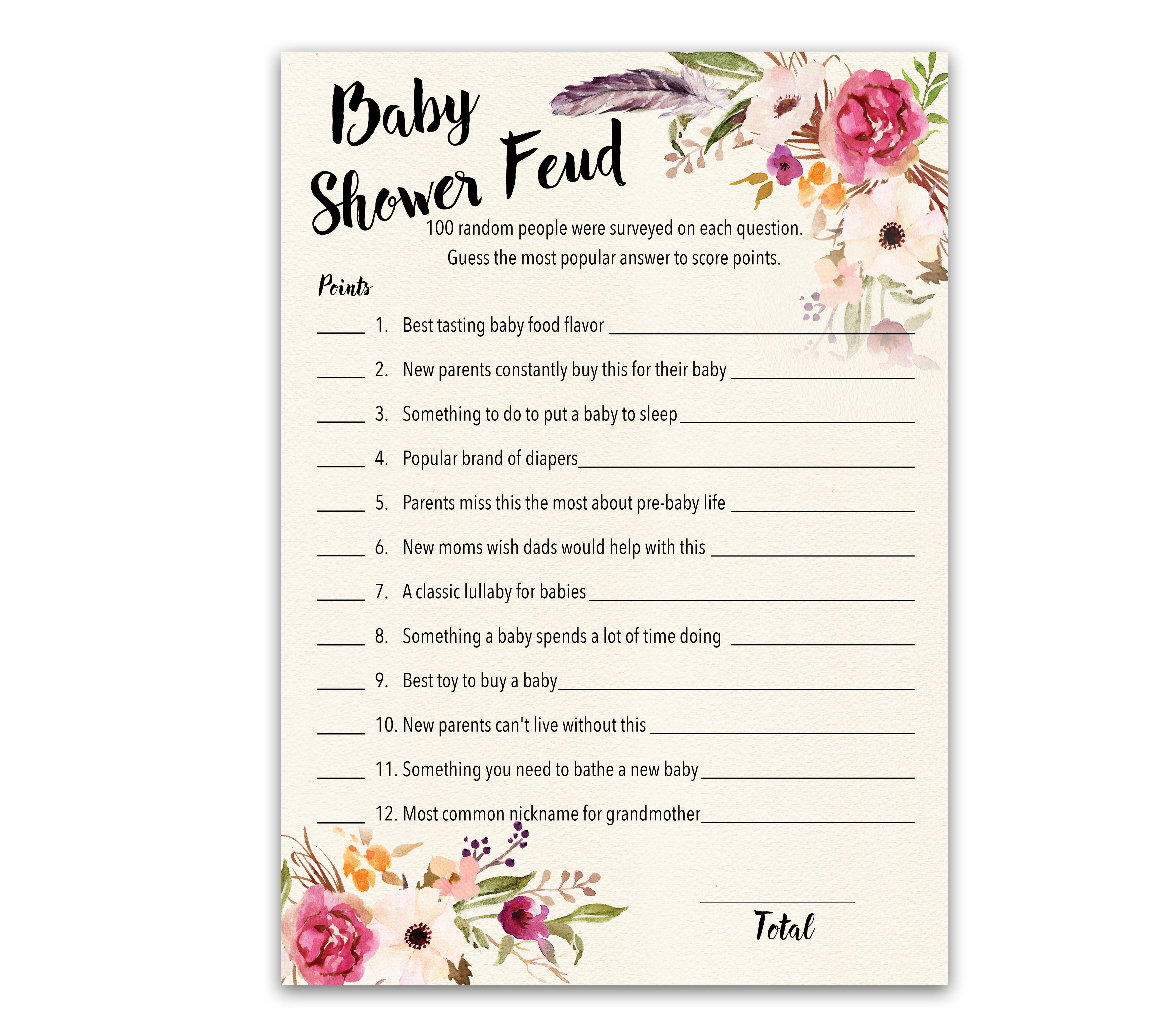 Roseum Collections Baby Shower FEUD Game - Pack Of 25, Greenery Theme, Gender Neutral - View #8