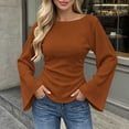 thumbnail image 2 of SAWOBUUN Womens Bell Long Sleeve Ribbed Knit Tops Boat Neck Y2k Going Out Tops Slim Fit Trendy Fall Winter Outfits, 2 of 5