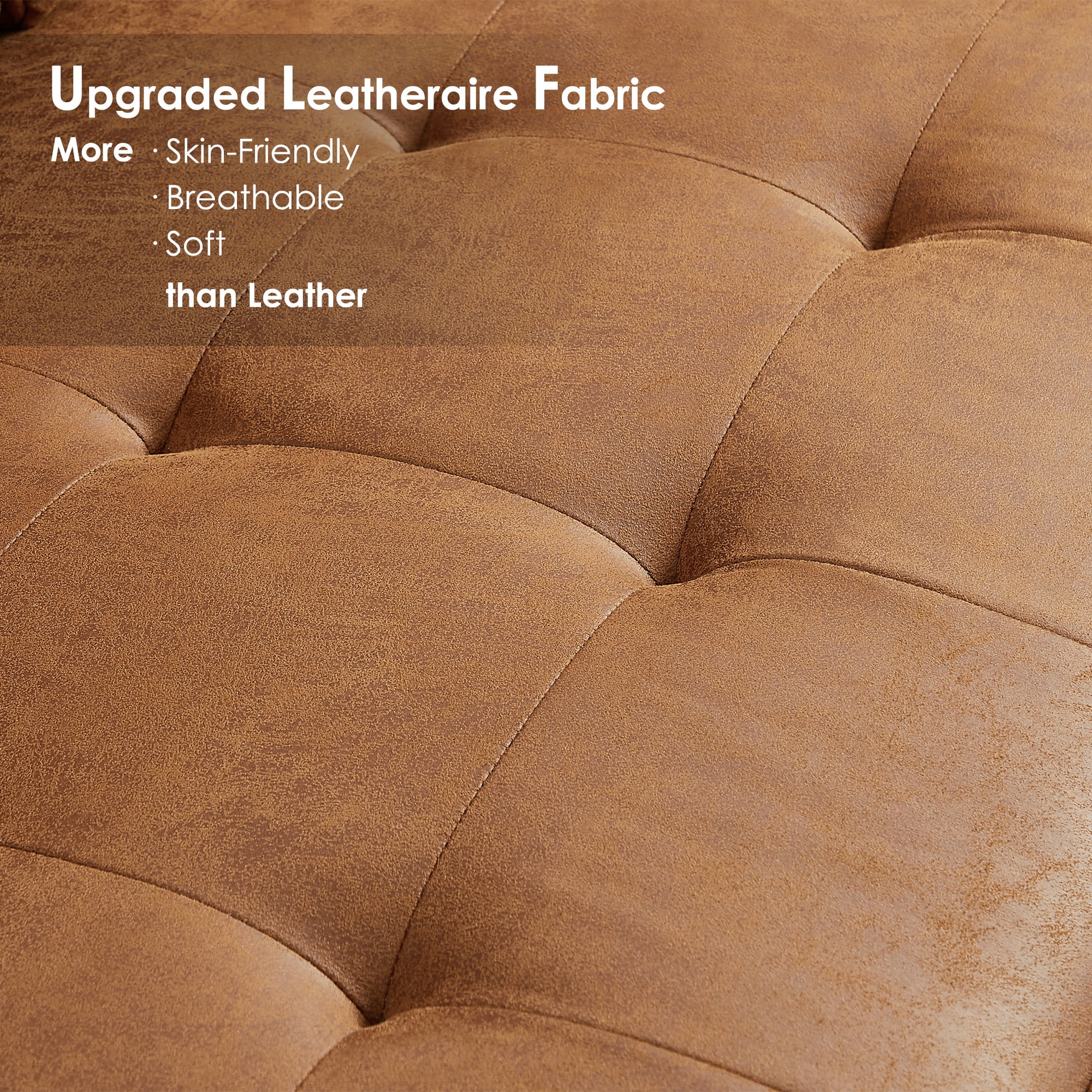 Homfa 2 Seat Leather Sofa with 2 Pillow, 57.5" Mid-Century Modern Loveseat Sofa Upholstered Tufted Couch Small Spaces Furniture for Living Room, Camel