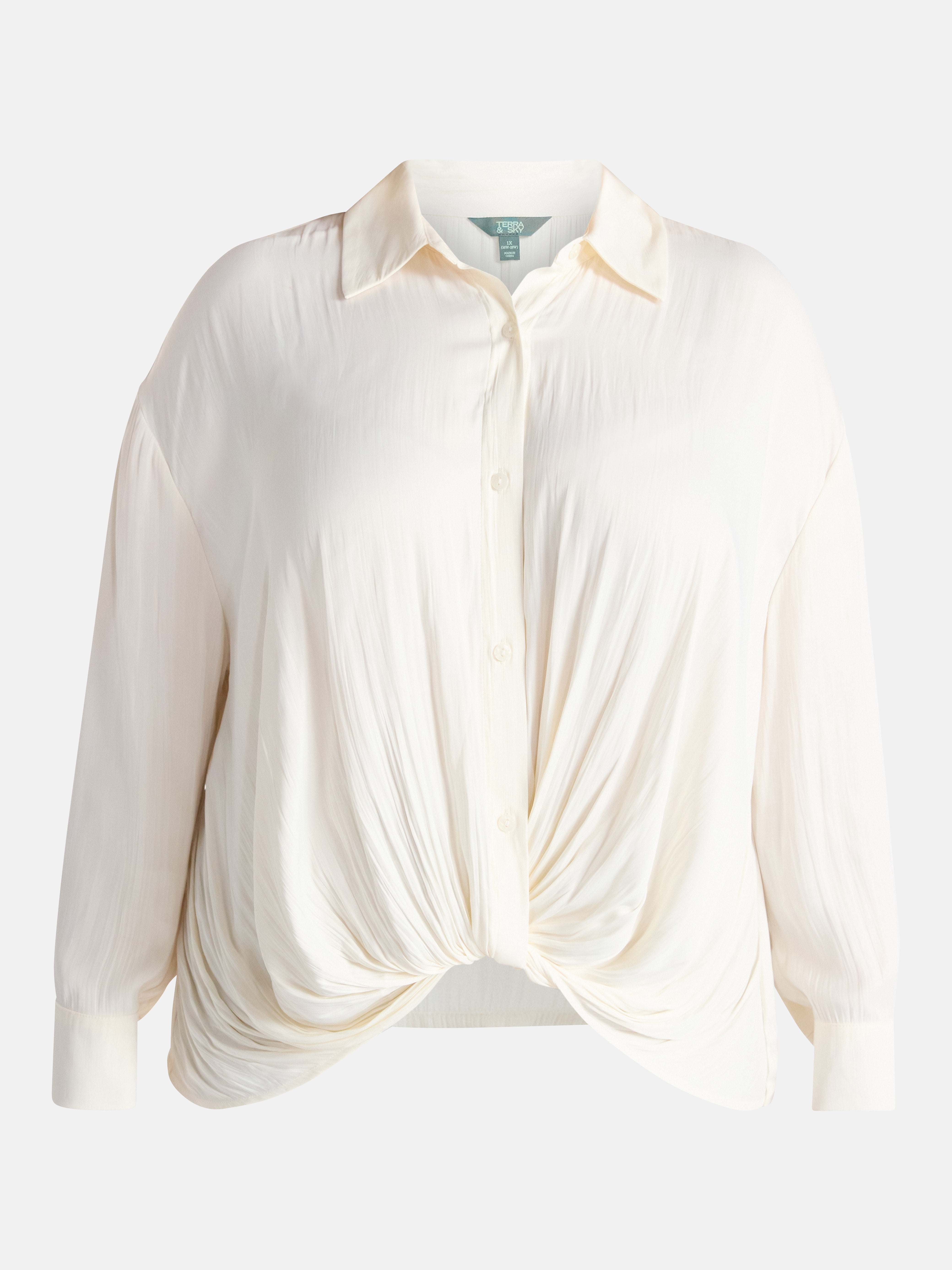 Terra & Sky Women's Plus Twist Front Blouse with Long Sleeves, Sizes 0X-5X
