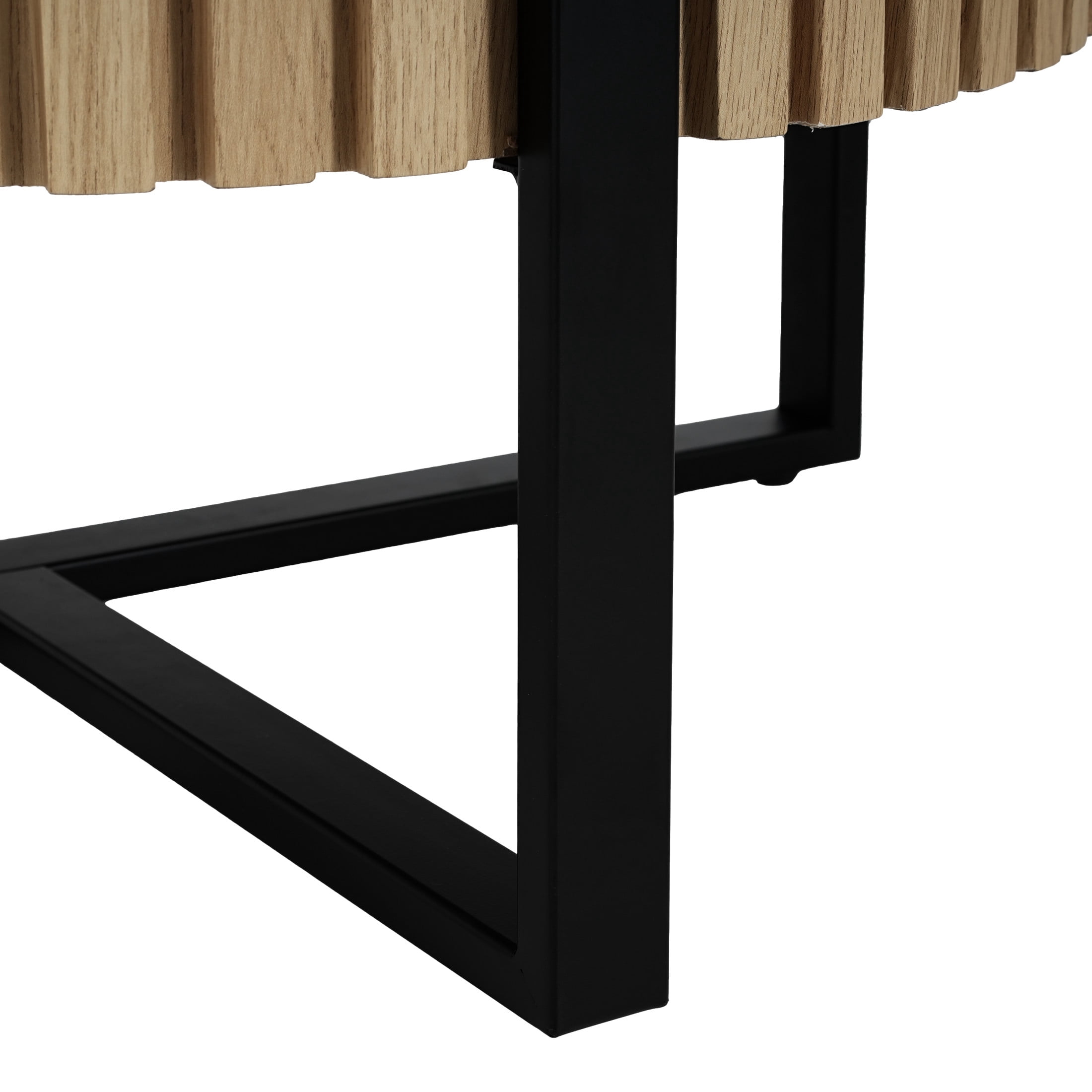 Christopher Knight Home 31" Round Coffee Table with Gear Design, Cross Metal Base, Black+Natural