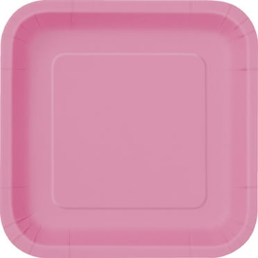 Square Paper Plates, 9 in, Hot Pink, 14ct