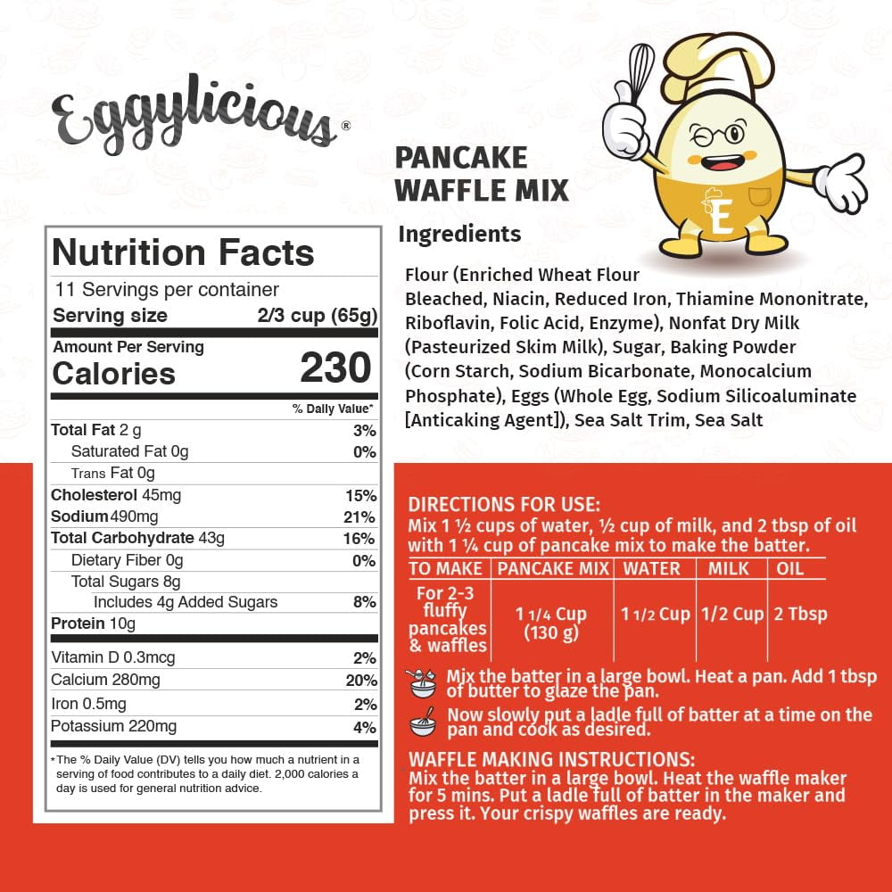 Eggylicious - PACK of 2 - Pancake/Waffle Mix – Made w/Premium Ingredients – Classic Recipe – Delicious Breakfast – Loved by Kids & Adults – Free of Preservatives or Colorants – 1 lbs