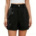 thumbnail image 2 of Women's Plus Size Solid Color Bermuda Shorts High Waist Straight Fit Casual Dressy Work Shorts with Pockets Black, 2 of 5