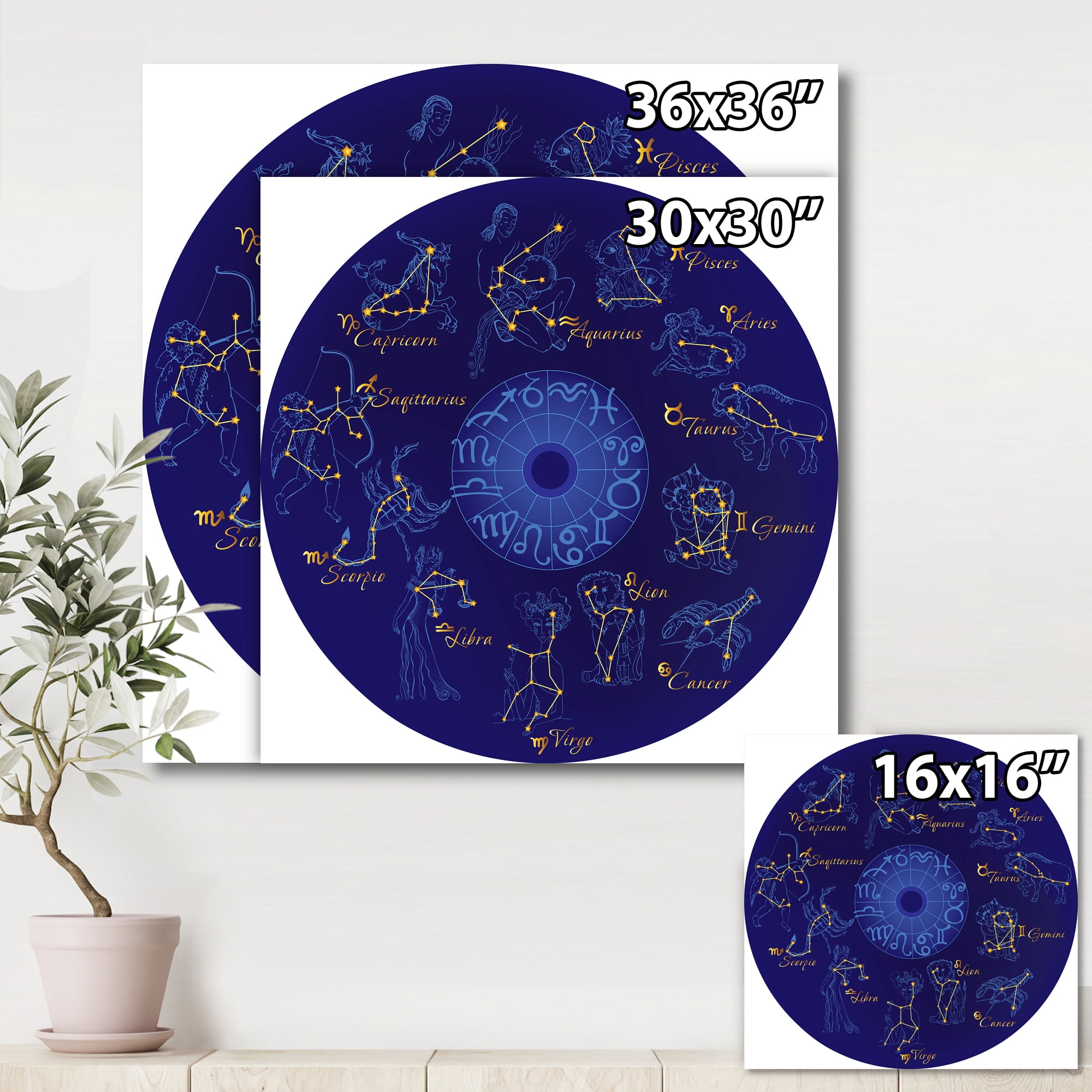 Designart ' Zodiac Signs and Zodiac With Constellations ' Modern Canvas Wall Art Print