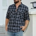 thumbnail image 2 of JUUYY Men's Plaid Shirt Casual Long Sleeve Button Down Shirts Relaxed Fit Lapel Collar Lightweight Outdoor Work Shirt with Pockets Black S, 2 of 9