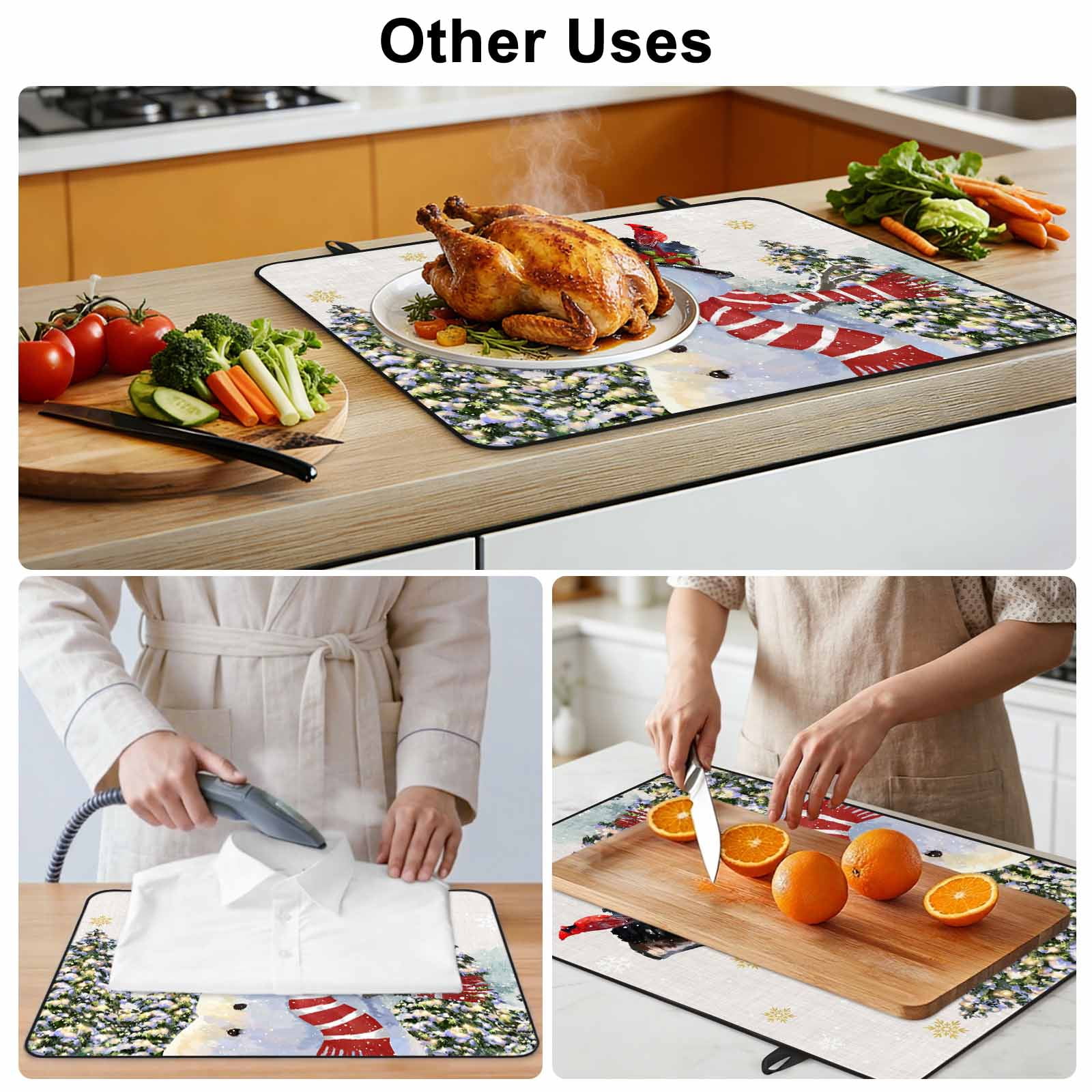 Beige Burlap Snowman Stove Top Cover for Electric Stove, Heat-proof & Non Slip Glass Top Stove Cover Protector, Christmas Tree Snowflake Winter Kitchen Flat Cooktop Rubber Mat 24x21 Inches