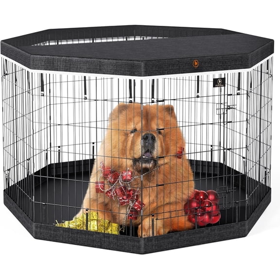 Playpen, 8 Panels 42''H Pens Indoor with Bottom Pad and Cover, Foldable Pet Puppy Exercise Fence Crate Kennel, for Medium and Big ,Black