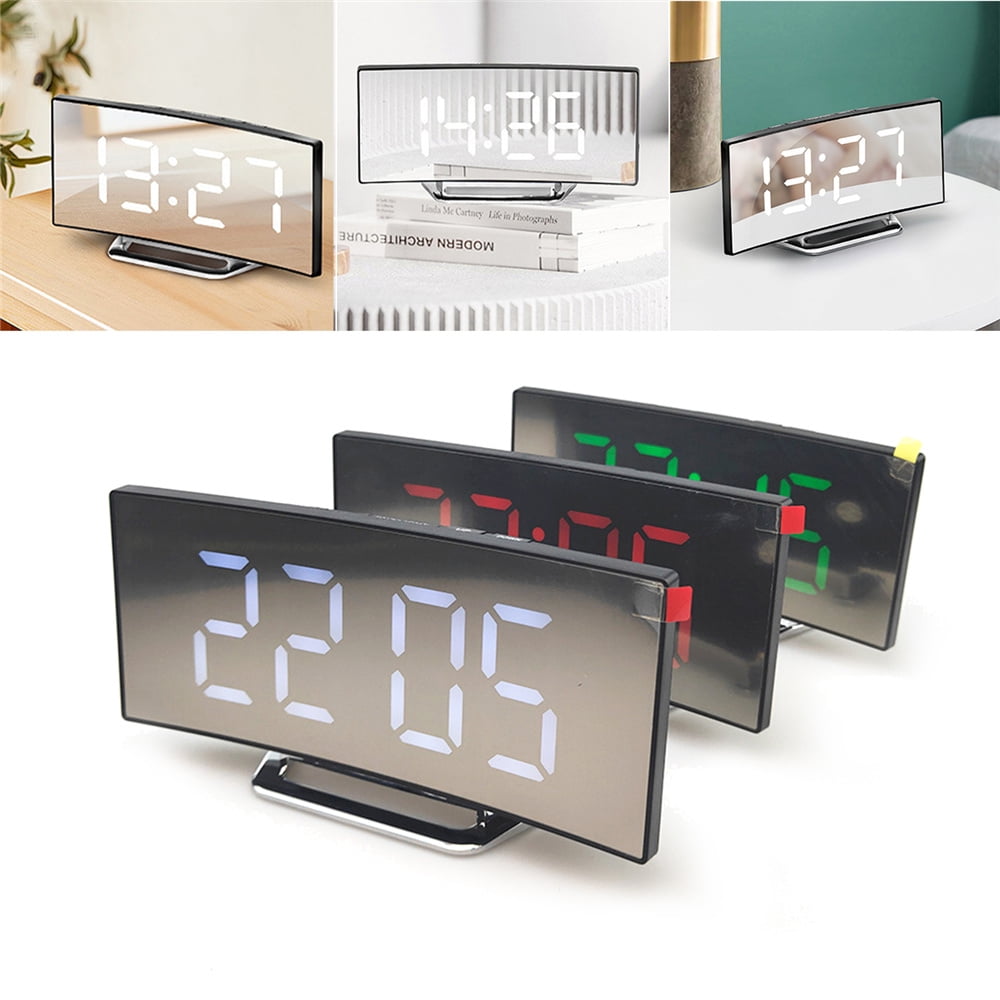 Easy to Read 7in Table Alarm Clock LED Digital Mirror Surface Clock for Elderly 
