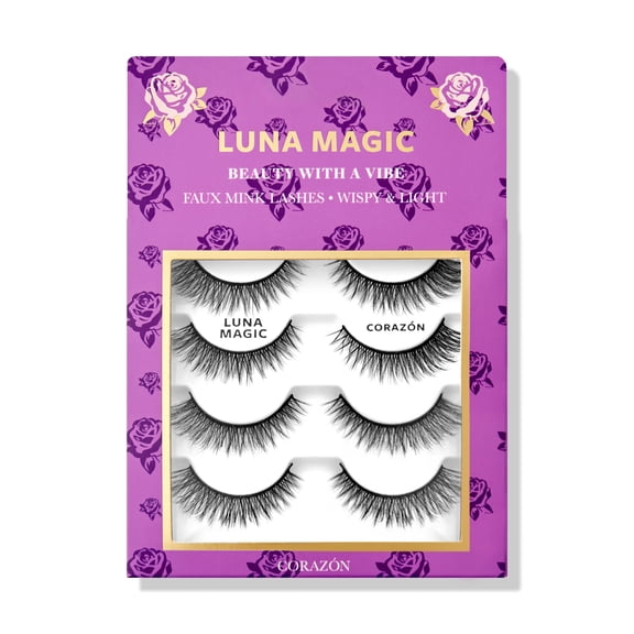 Luna Magic, Faux Mink False Eyelashes, Corazon, 4 Pack, Black