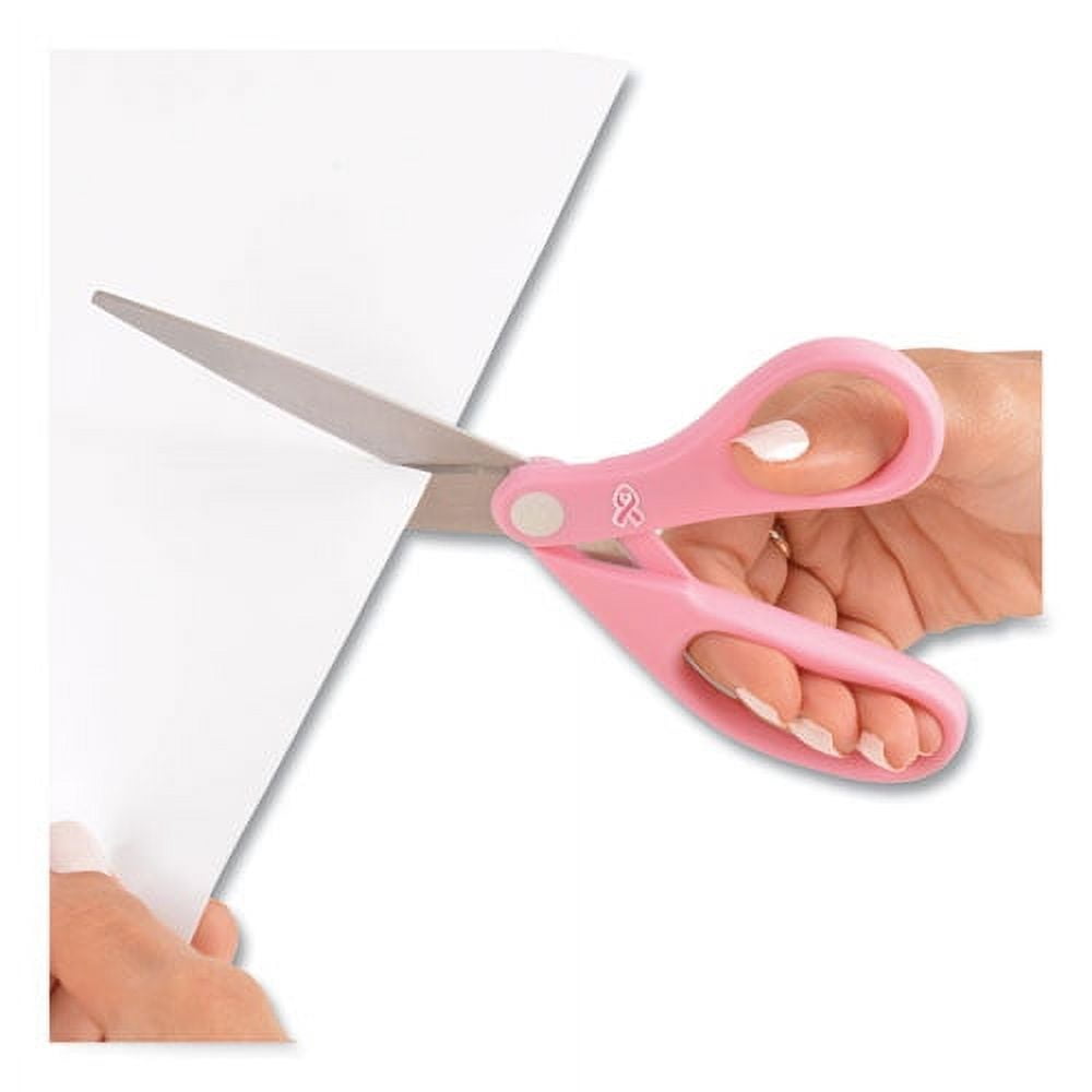 All Purpose Pink Ribbon Scissors, 8" Long, 3.5" Cut Length, Pink Straight Handle | Bundle of 10 Each