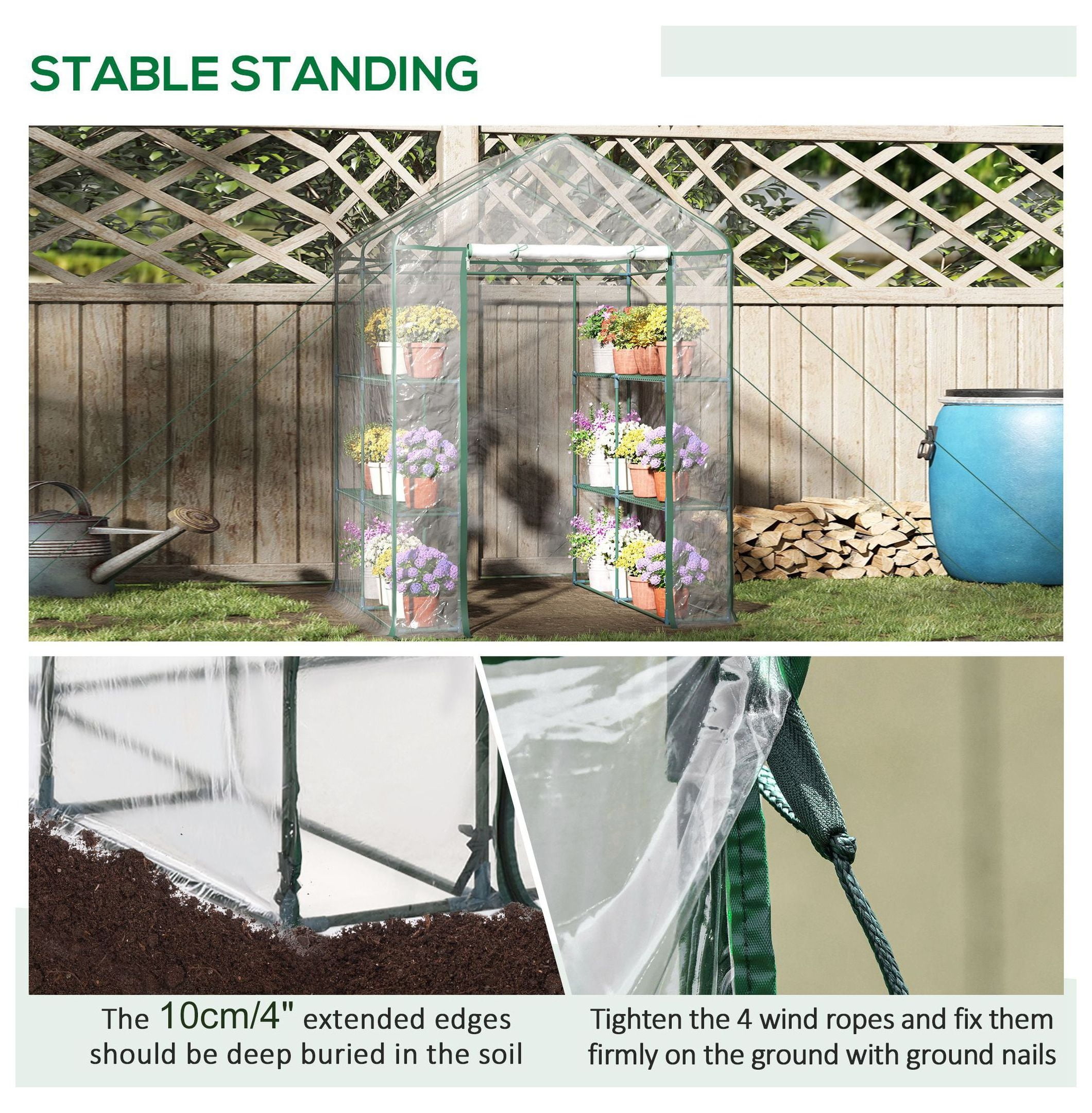 Walk-in Greenhouse 5'x5'x6', Portable Hot House with Shelves & Roll-Up Door, Outdoor Garden Greenhouse for Year-Round Growing