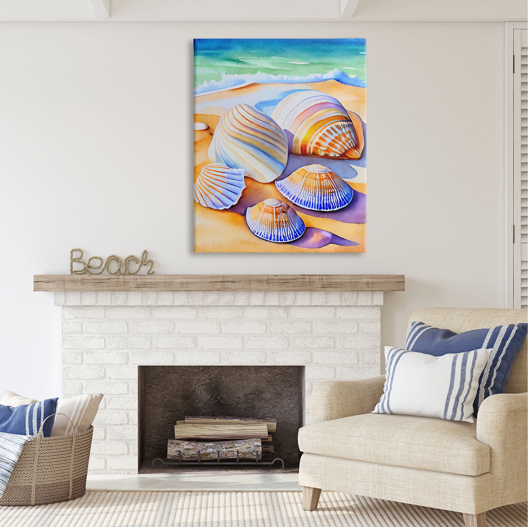 Stupell Industries Vibrant Seashells on Shore Nature Painting Gallery Wrapped Canvas Print Wall Art, 36 x 48