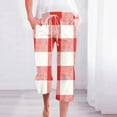 thumbnail image 2 of VERUGU Capri Pants for Women Fashion Plaid Print Pants Elastic Waist Drawstring Loose Casual Straight Leg Capris with Pockets Red XL, 2 of 5