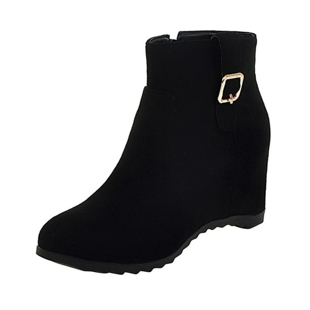 NECHOLOGY Botas Mujer Adulto Femenino Zapatos Botines de mujer Botas con cremallera lateral y tacón de cuña para mujer, color liso, a la (Black, 8)