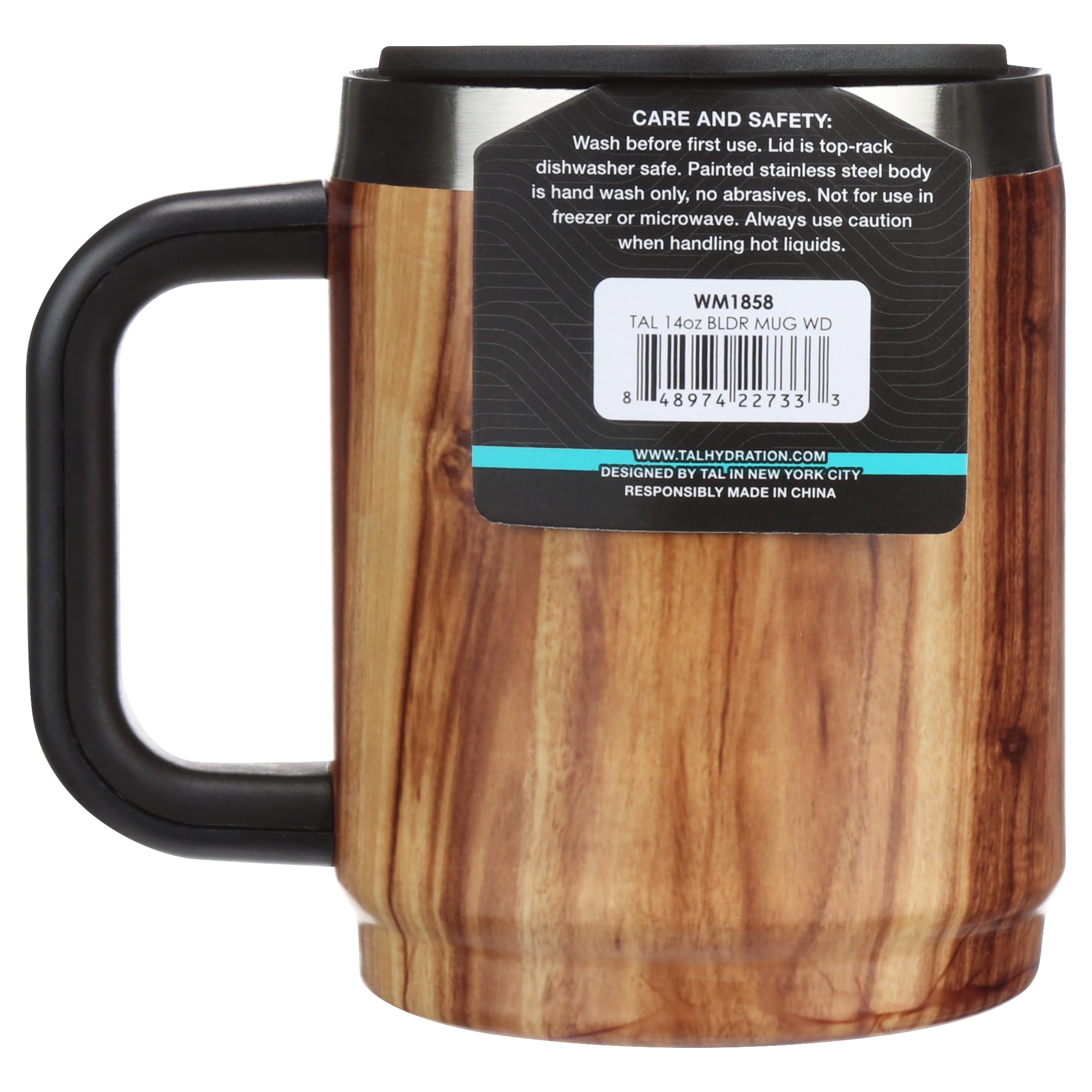 TAL Stainless Steel Boulder Coffee Mug 14oz, Dark Wood