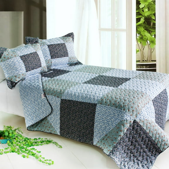 Simple life Cotton 3PC Vermicelli-Quilted Patchwork Quilt Set Full/Queen Size