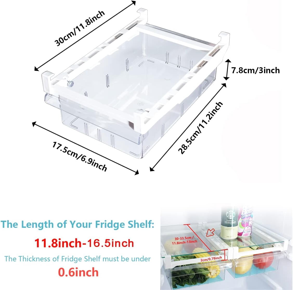 Refrigerator Organizer Bins - Egg Drawer Fridge Shelf Holder Storage Box for Fruits & Vegetables (1 Pack)