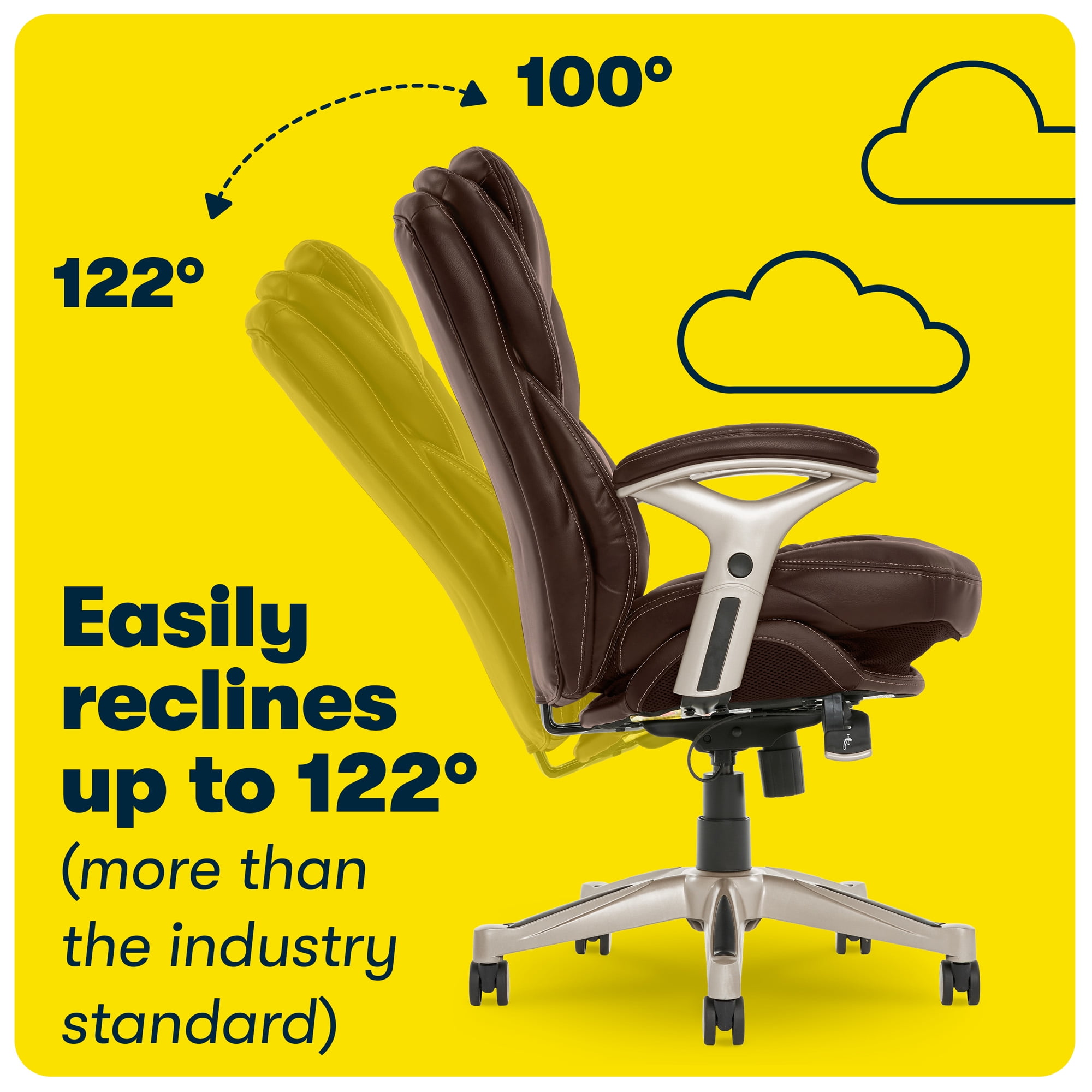 Serta Claremont Executive Office Chair with Back-In-Motion Technology, Ergonomic Mid-Back with Pivot Lumbar Support and Seat, Plush Cushion, Body Pillows, Adjustable Arms, Bonded Leather, Brown