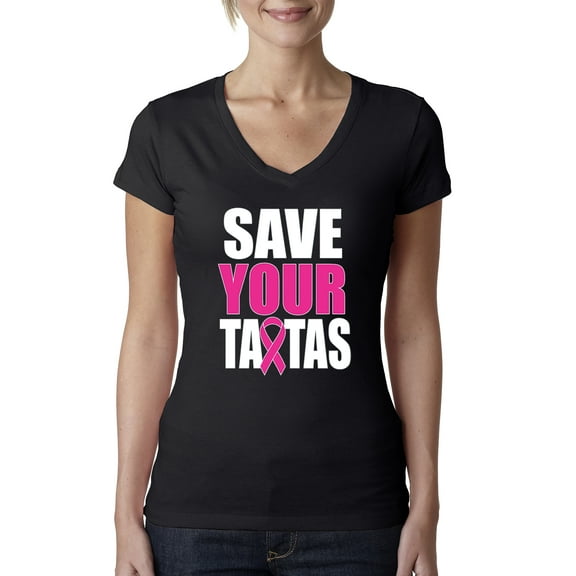 Save Your Awareness Womens V-Neck Tee, Black, Small