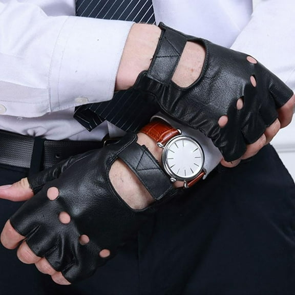 Dress Choice Fingerless Faux Leather Gloves - Black Sports Biker Punk Gloves for Women Men