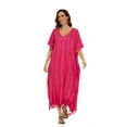 thumbnail image 3 of Beautybatik Fuchsia Women Stripe Caftan Kaftan Loungewear Maxi Plus Size Long Dress 4X, 3 of 6