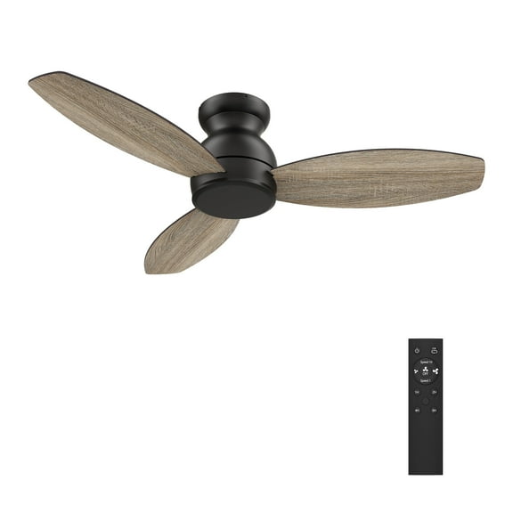 Smaair 48" 3-Blade Flush Mount Ceiling Fan with Remote Control - Black/Wood & Walnut Reversible Blades (No Light)