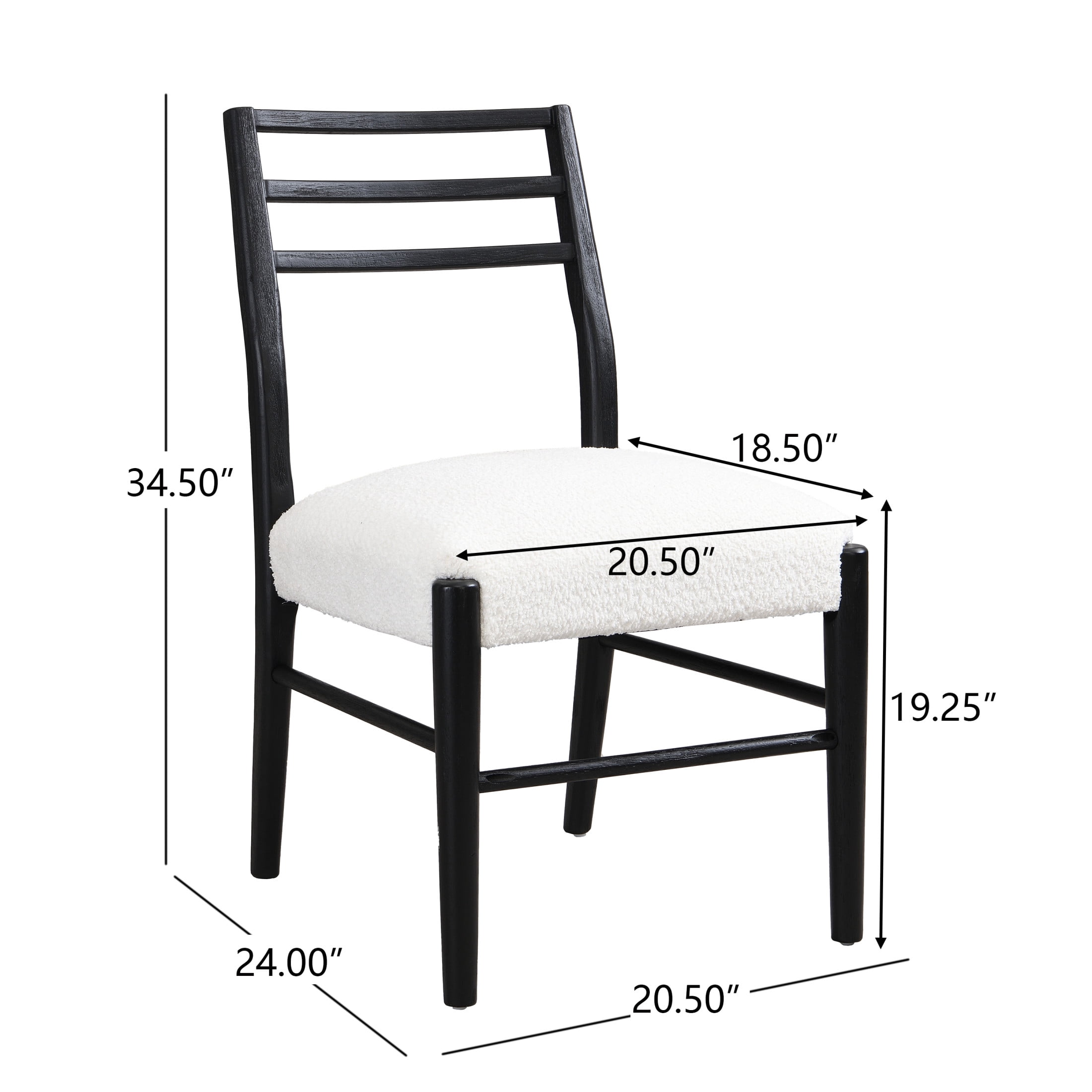 Farmhouse Upholstered Dining Chairs with Rubberwood Frame, Beige and Black - Set of 2