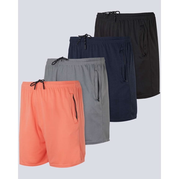 4 Pack Men's Mesh 5" Zipper Athletic Workout Running Basketball Gym Shorts