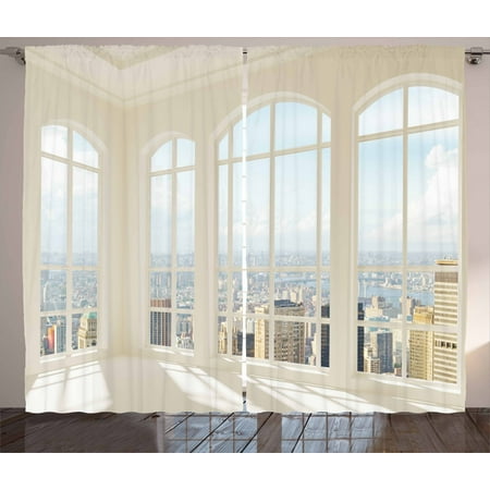 Modern Decor Curtains 2 Panels Set Big White Contemporary