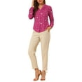 thumbnail image 2 of INSPIRE CHIC Women's Stand Collar Long Sleeve Metallic Stars Shirt M Hot Pink, 2 of 7