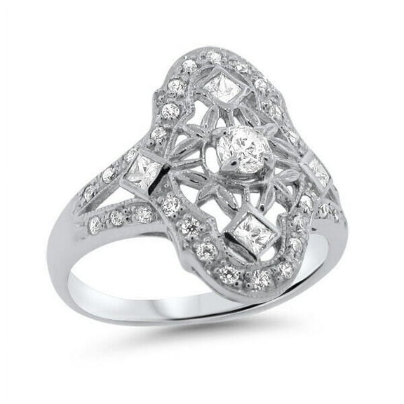 Art Deco Open Filigree Cluster Diamond Ring 1.9 Ct Diamond 14K White Gold Over